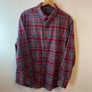 Orvis Classic Fit Red Blue Plaid Flannel Shirt Men’s Large Heavy Cotton Outdoors